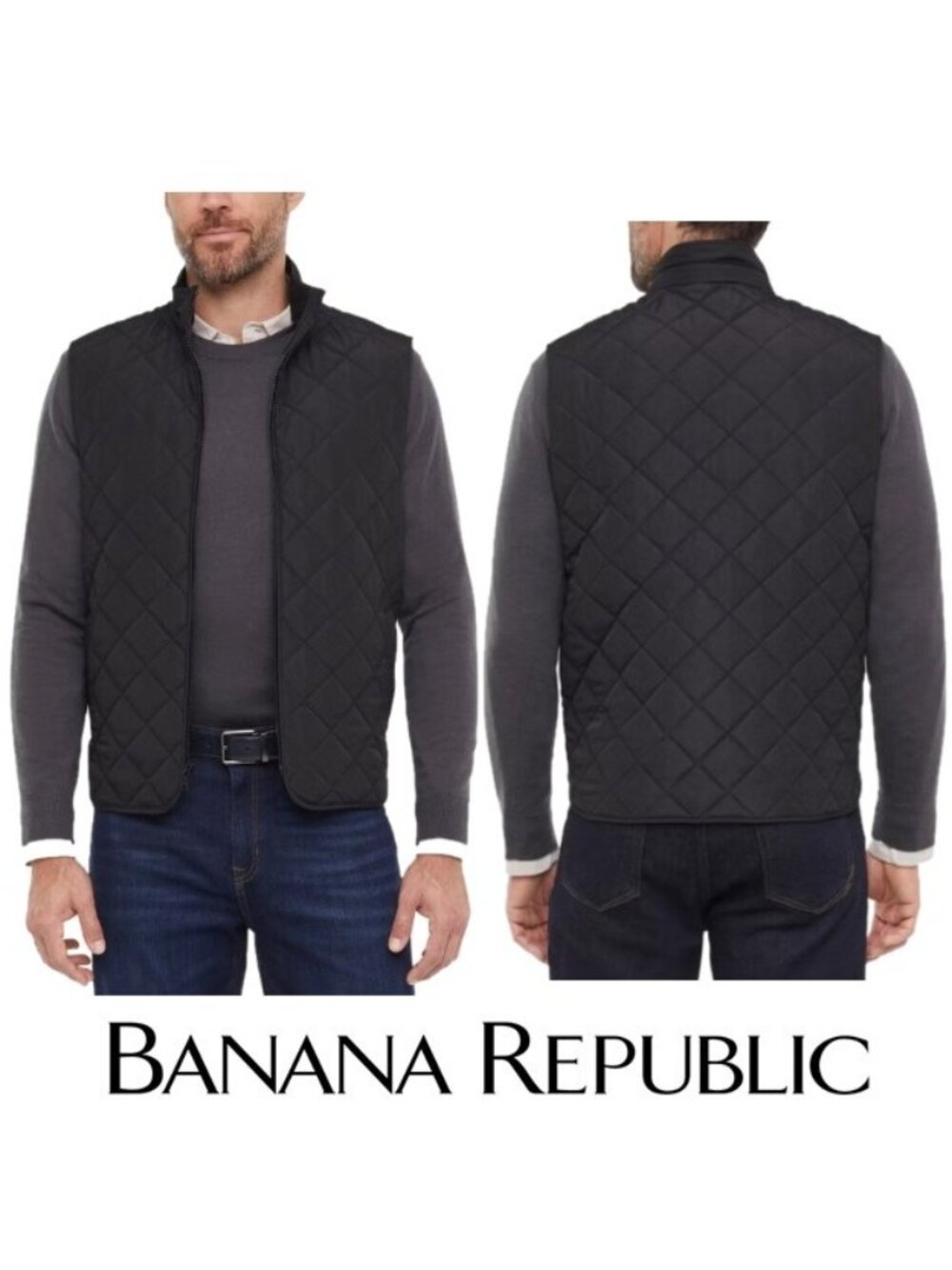 NWT Banana Republic Men's Quilted Full Zip Vest, Black